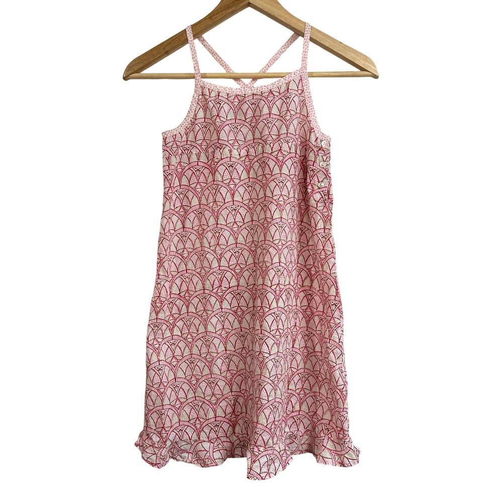 Anokhi Cotton Pink Scallop Pattern Dress Girls 8-9 Years‎ 100% Cotton